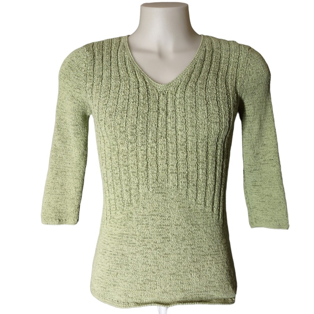 Lucy & Laurel Sweater Top Women's Large Fairy Core Boho Green V-Neck 3/4 Sleeve